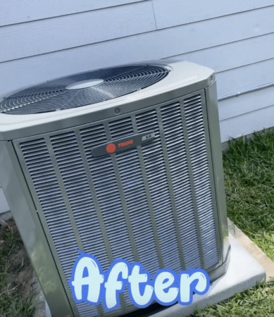 new, dark gray trane ac condenser unit installed outside a home in pasadena