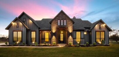 modern home exterior at dusk
